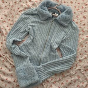 Divided Light Blue Fuzzy Zip-Up Y2K Sweater!